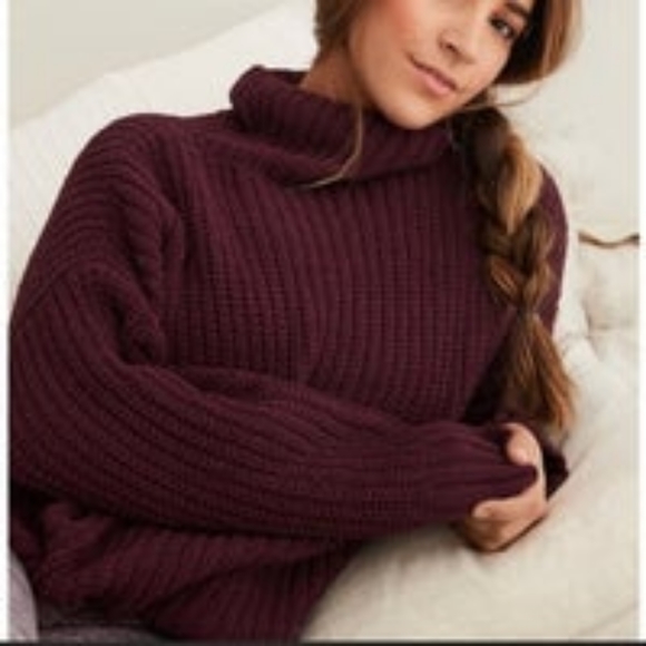 aerie Sweaters - Aerie | Burgundy Oversized Turtle Neck Sweater